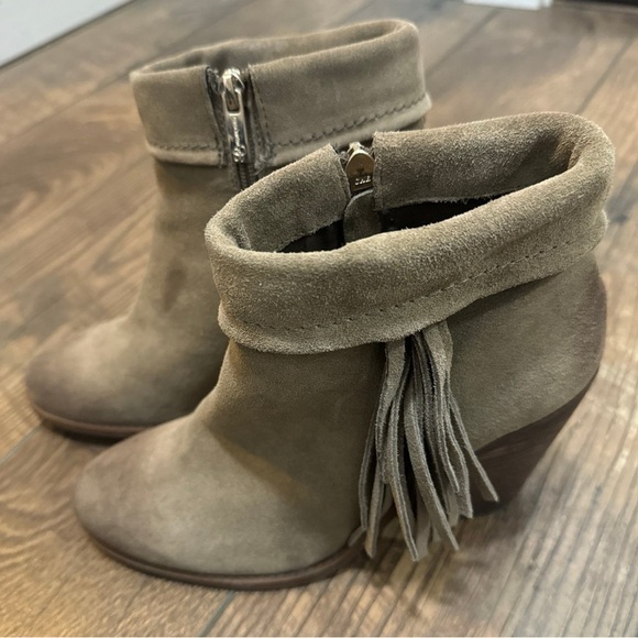 Leather Fringe Ankle Boots - Tan - Picture 1 of 11